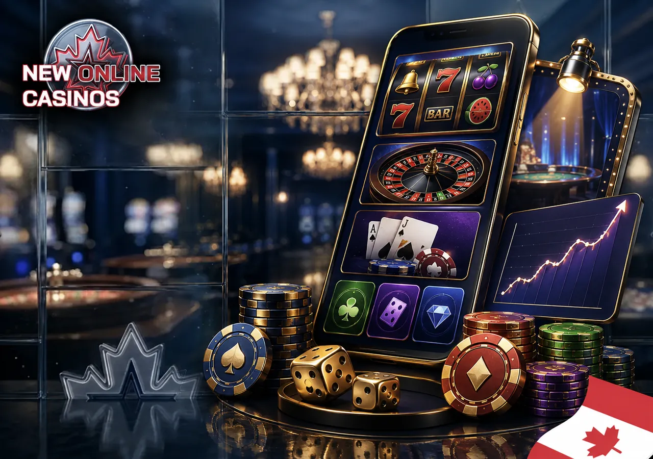 Game selection featuring slots, roulette, cards and a modern online casino environment